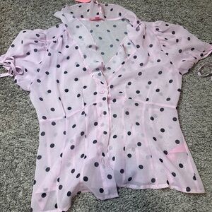 Sugar Thrillz Light Pink Polka Dot Button Down Shirt